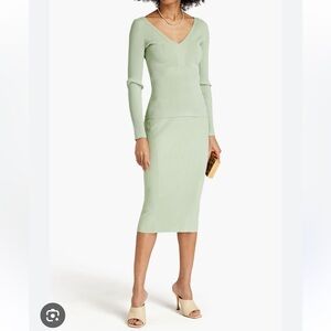 Herve Ledger Mint Green Ribbed Knit Skirt Set